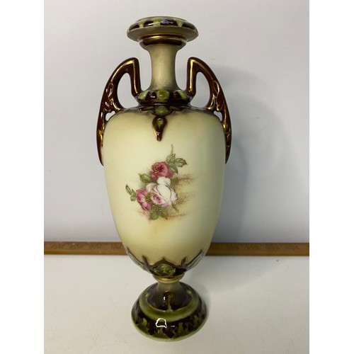 104 - A Limoge handpainted Empire Vase, an Art Nouveau handpainted vase and a Rudolstadt Dresden lidded Ur... 