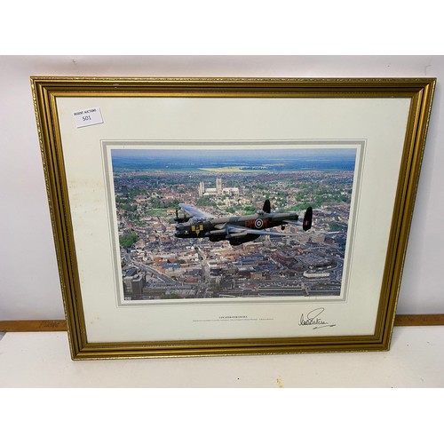 501 - Framed signed print by Richard Winslade entitled Lancaster Over Lincoln. WW11 Lancaster Bomber image... 