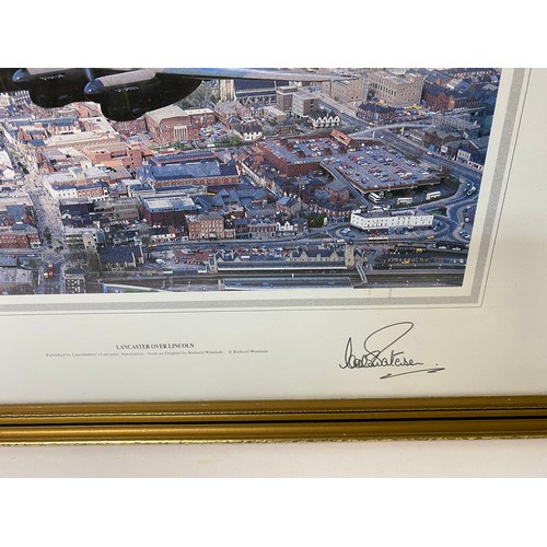 501 - Framed signed print by Richard Winslade entitled Lancaster Over Lincoln. WW11 Lancaster Bomber image... 