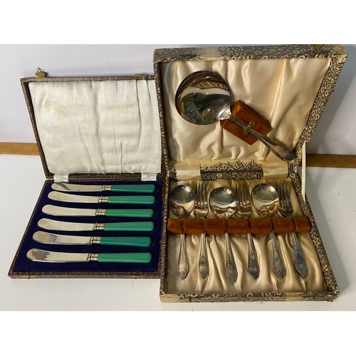 493 - 5 boxed complete Art Deco antique cutlery sets.