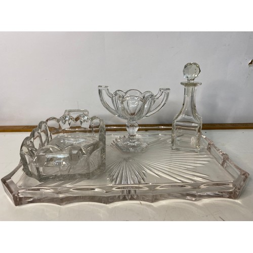 492 - Antique glass Art Deco ladies dressing table set