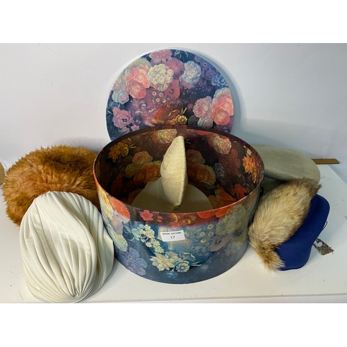 17 - Hat box with selection of vintage hats.