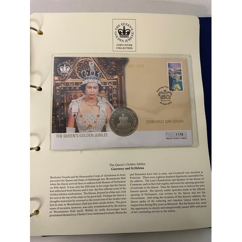 21 - Album of Queen Elizabeth Golden Jubilee coin covers, first day of issue coin covers.