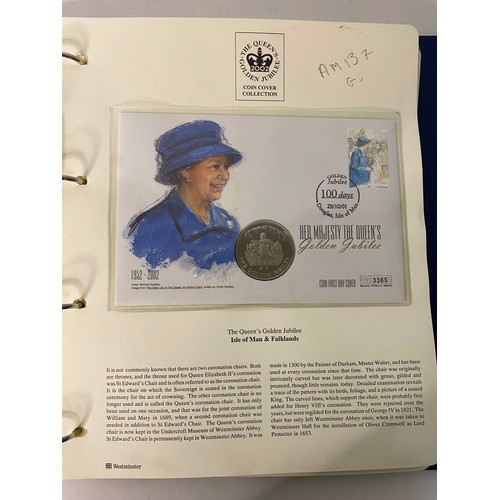 21 - Album of Queen Elizabeth Golden Jubilee coin covers, first day of issue coin covers.