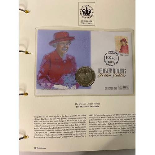 21 - Album of Queen Elizabeth Golden Jubilee coin covers, first day of issue coin covers.