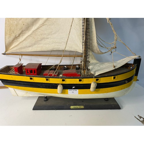 31 - Model Ship, HMS Hunter 1797. 82x58cms