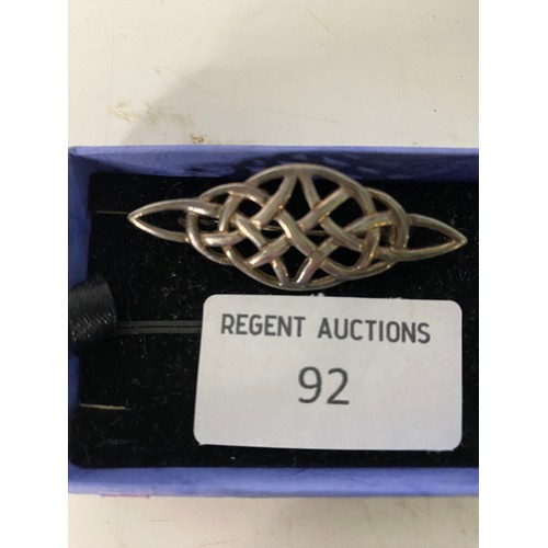 92 - Sterling Silver Celtic Knot brooch.