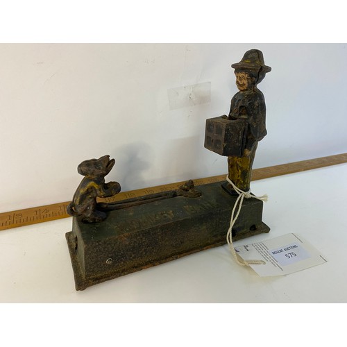 575 - Antique cast iron mechanical moneybox, Jumping 