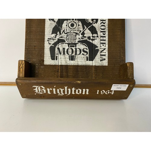 584 - Quadrophenia Mods Brighton '64, wooden wall plaque bottle opener, 38 cm by 28 cm.