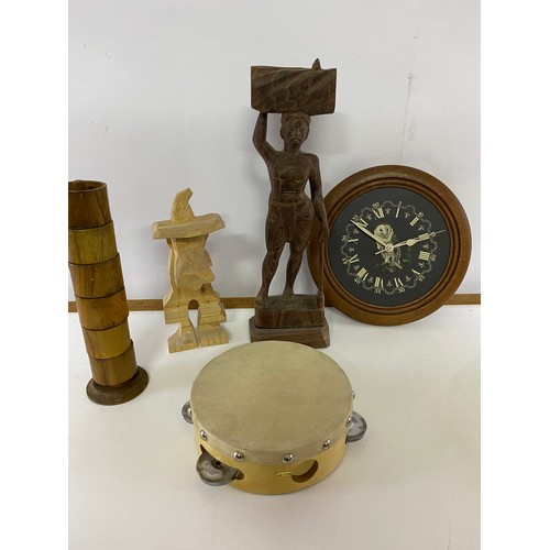 613 - Assortment of woodenware including boxes, clock, novelties and others.