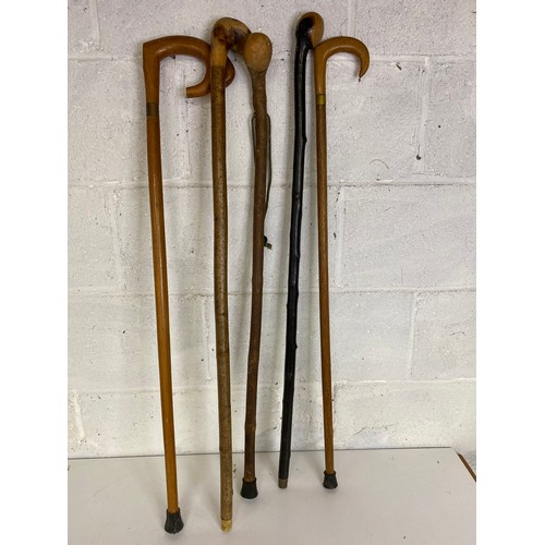 733 - Selection of 5 x vintage walking sticks