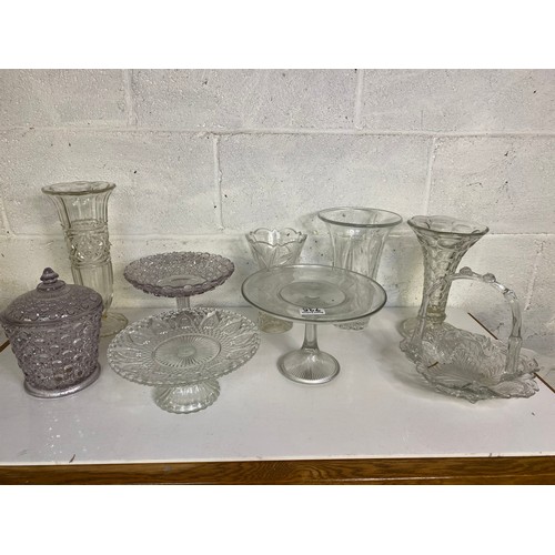 735 - Selection of glassware including cake stands, vases etc