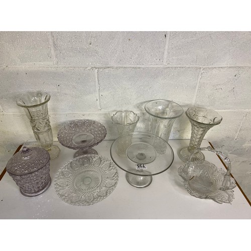 735 - Selection of glassware including cake stands, vases etc