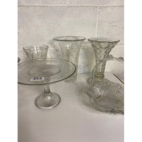 735 - Selection of glassware including cake stands, vases etc