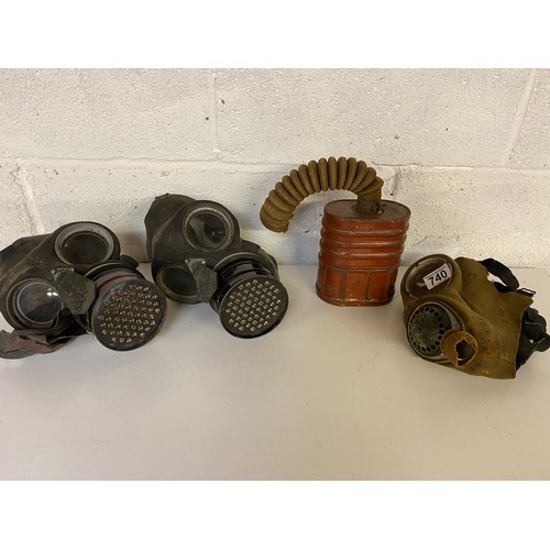 740 - Collection of 3 x World War 2 gas masks