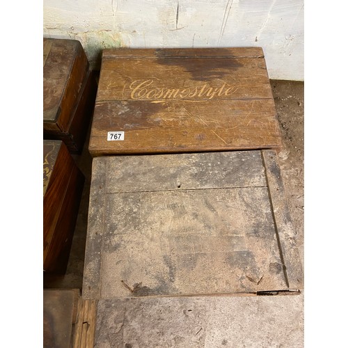 767 - Collection of vintage wooden boxes including printing press, writing slopes etc in need of tlc