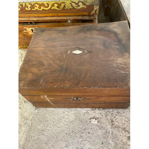 767 - Collection of vintage wooden boxes including printing press, writing slopes etc in need of tlc