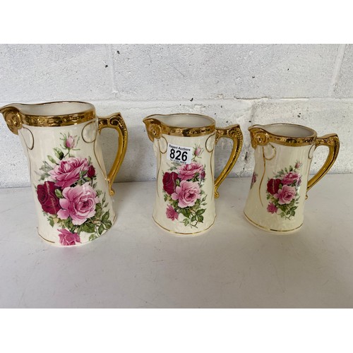 826 - Set of 3 Staffordshire jugs, largest measures 19cms