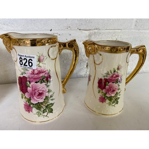 826 - Set of 3 Staffordshire jugs, largest measures 19cms