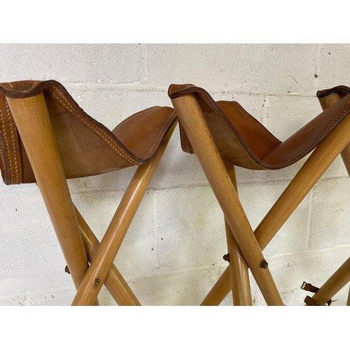 833 - 3 x tripod folding stools with leather seat