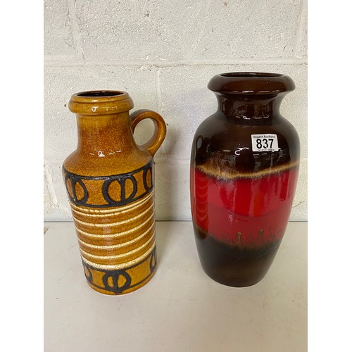 837 - 2 x West German jugs, largest measuring 39 cms tall