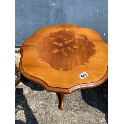 860 - Occasional table with inlaid top and pedestal measuring 54 cms diameter