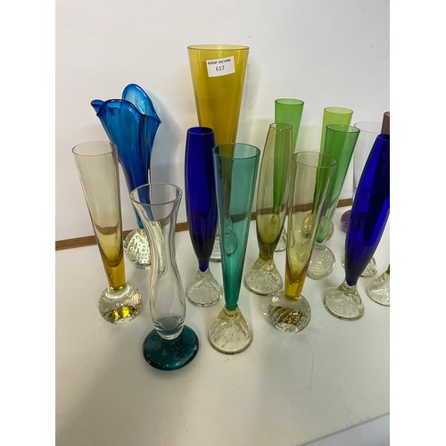 617 - Collection of vintage control bubble glass vases in various colours.