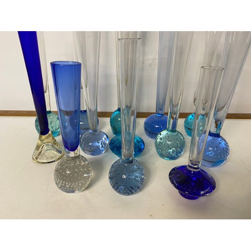 618 - Collection of vintage blue control bubble glass bud vases.