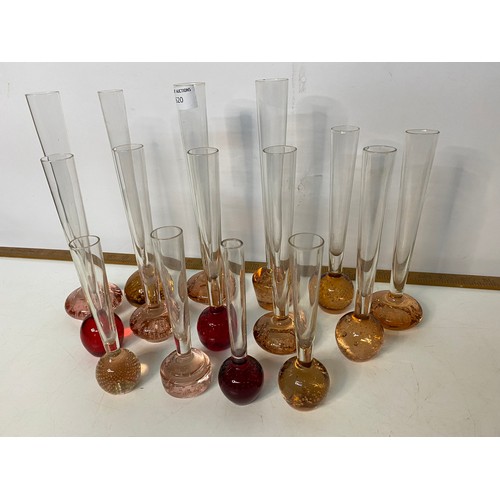 620 - Collection of vintage red/pink control bubble glass bud vases.