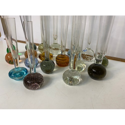 621 - Collection of vintage control bubble glass bud vases in various colours.