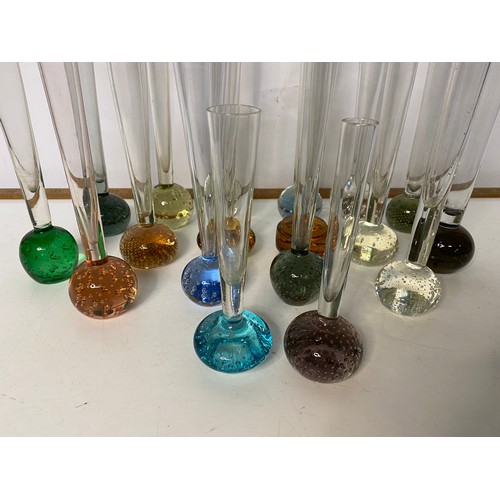 621 - Collection of vintage control bubble glass bud vases in various colours.