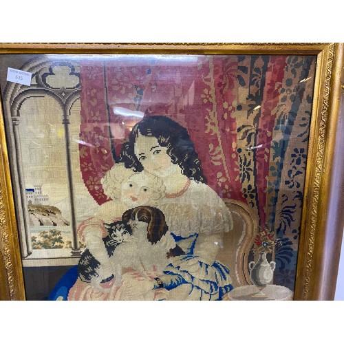 635 - Large Victorian framed tapestry  c.1860s measuring 73 cm by 78 cm.