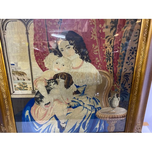 635 - Large Victorian framed tapestry  c.1860s measuring 73 cm by 78 cm.