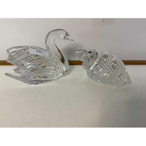 639 - Waterford crystal swan and conch shell paperweight