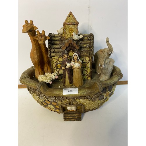 645 - Vintage resin figure of Noah's Ark measuring 29 cm tall.