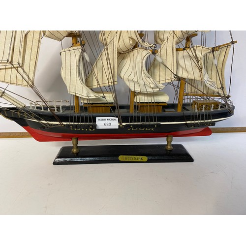 680 - Hand built model of the Cutty Sark 50x45cms