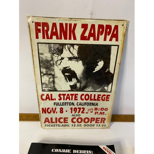 739 - 3 x Frank Zappa books and tin sign.