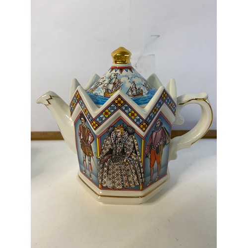 744 - 3 x Sadler Teapots depicting Queen Elizabeth I , A Midsummer Nights Dream and A Round of Golf.