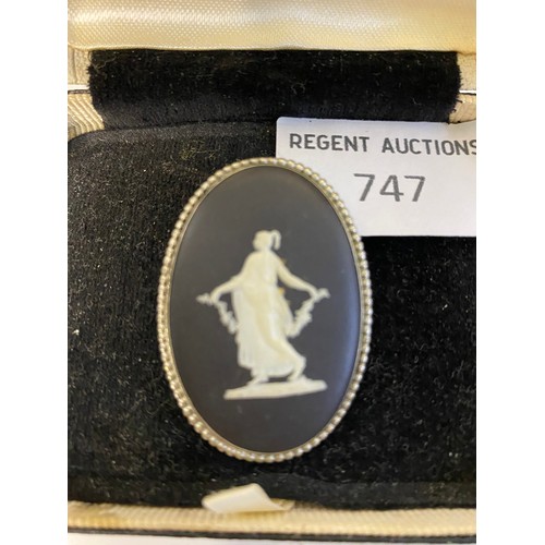 747 - Vintage Wedgwood brooch, Dancing Muse with Flower Garlands, with original box.