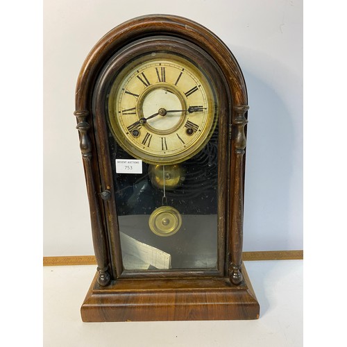 753 - American shelf clock c.1860's made by E.N. Welch Conneticut, with key and appears to be working, mea... 