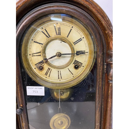 753 - American shelf clock c.1860's made by E.N. Welch Conneticut, with key and appears to be working, mea... 