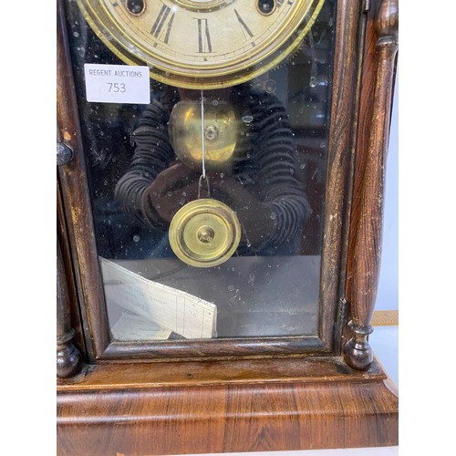 753 - American shelf clock c.1860's made by E.N. Welch Conneticut, with key and appears to be working, mea... 