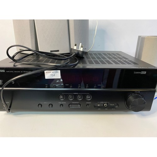 754 - Yamaha RX-V 375 surround sound receiver amplifier with remote and set of speakers.