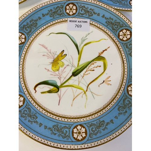 769 - Set of 6 x Aesthetic movement dessert plates. Hand Painted Meadow pattern c.1870's presumed by Spode... 