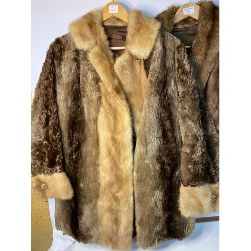 764 - Selection of 4 x vintage fur coats and a basket of fur stoles, vintage gloves, boots and more.