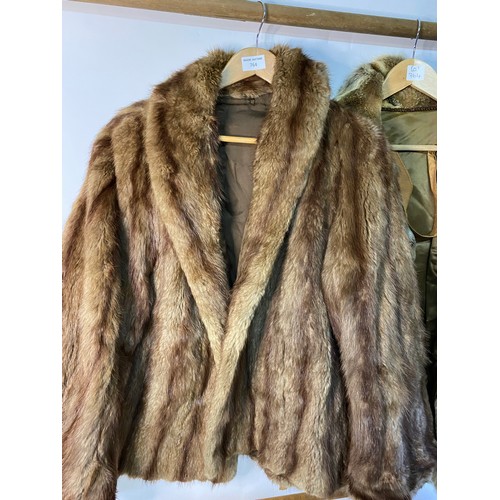 764 - Selection of 4 x vintage fur coats and a basket of fur stoles, vintage gloves, boots and more.