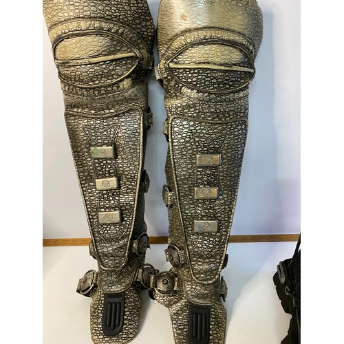 765 - Pair of New Rock Planet Boots, approx size 8/9 , and leg Guards.