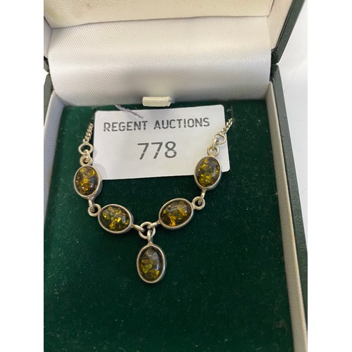 778 - 925 Silver and Baltic amber necklace.