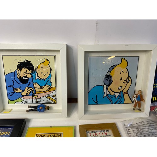 814 - Selection of TinTin memorabilia including pictures, postcards, figures etc