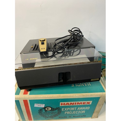 859 - A boxed Hanimex La Ronde Super Auto 35mm projector with selection of Hanimex slide magazines, fully ... 